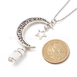 Balle de jade blanc naturel avec collier pendentif lune et étoile en alliage&nbsp;NJEW-JN03912-01
