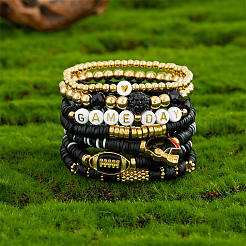 Ensemble de 8 bracelet extensible en pâte polymère (1 sachets) avec perles heishi et ccb en plastique&nbsp;BJEW-PA0001-12E