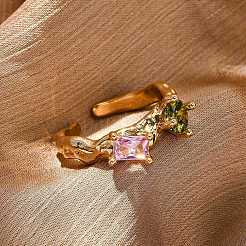 Manschettenringe aus Messing mit Mikropavé-Zirkonia für Damen&nbsp;RJEW-F191-01G-01