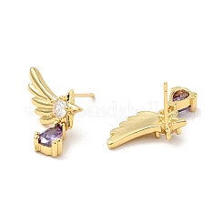 Ala de circonita cúbica morada con aretes colgantes en forma de lágrima&nbsp;EJEW-G297-01G