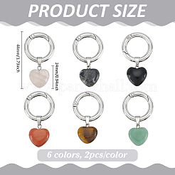 12 pièce 6 couleurs coeur œil de tigre naturel & quartz rose & aventurine verte & larvikite & jaspe rouge & obsidienne chaussures breloques&nbsp;HJEW-PH02141