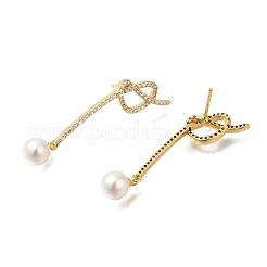 Pendientes con forma de nudo enchapado en latón y micro pavé de circonitas cúbicas transparentes&nbsp;EJEW-H016-10G
