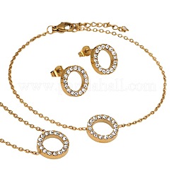 Anello in acciaio inossidabile 304 con ciondolo in strass collane e braccialetti a maglie e orecchini a bottone set&nbsp;WG32AA8-01