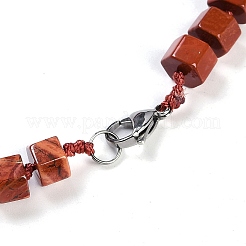 Collares de cuentas graduadas con prismas hexagonales de jaspe rojo natural para mujeres y hombres&nbsp;NJEW-K388-03M