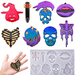 Stampi fai da te in silicone per ciondoli a tema halloween e portachiavi e set di anelli di salto&nbsp;HAWE-PW0001-035A