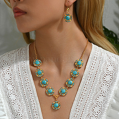 Set di collana e orecchini con ciondolo a forma di fiore in turchese sintetico e ferro mediorientale per matrimonio&nbsp;PJ7760