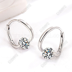 Boucles d'oreilles créoles rondes plates en laiton avec micro pavé de zircones cubiques transparentes&nbsp;FS-WG5850E-01