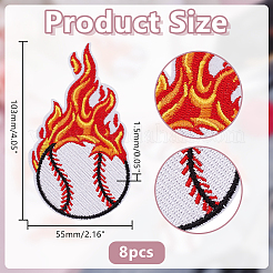 8 Stück Baseball mit Feuer-Polyester-Computerstickerei-Stoff zum Aufbügeln/Aufnähen&nbsp;PATC-HY0002-01