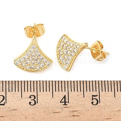 Fächerförmige Ohrstecker aus Messing mit Mikropavé und klaren Zirkonia&nbsp;EJEW-Z144-16G