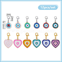 12 pendentif décoratif en alliage émaillé en forme de cœur et de mauvais œil&nbsp;HJEW-DR00136