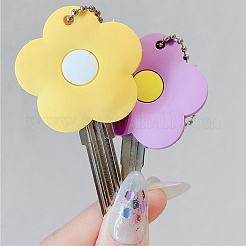 5 portachiavi con cappuccio coprichiave in silicone a forma di fiore colorato&nbsp;AJEW-DJ0005-51