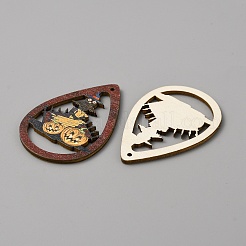 Thème halloween simple face imprimé bois de tremble gros pendentifs&nbsp;WOOD-TAC0018-09A