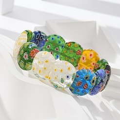 Bracciali elastici con perline lavorate a lume millefiori fatti a mano per uomo e donna&nbsp;BJEW-G738-01A-01