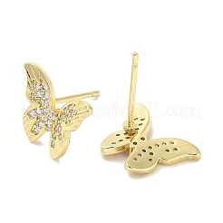 Orecchini a bottone da donna in ottone placcato a cremagliera con micro pavé di zirconi cubici trasparenti&nbsp;EJEW-M260-13G-A