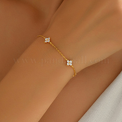 Elegante florale Gliederarmbänder aus Messing mit Pavé-Fassung aus klaren Zirkonia&nbsp;DF1252