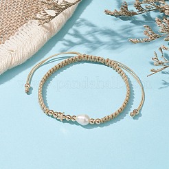 Braccialetti con perline intrecciate in ottone e perle naturali&nbsp;BJEW-JB09721-02