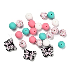 25 perles focales en silicone en forme de papillon et de ronde&nbsp;SIL-L005-02D