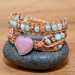 Mehrsträngige Armbänder im böhmischen Stil mit natürlichem Rhodochrosit und Shoushan-Perlen&nbsp;FS-WGBC1C4-01