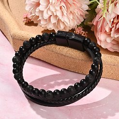 Bracciali di perline rotonde in pietra lavica naturale e vetro&nbsp;BJEW-G732-01A