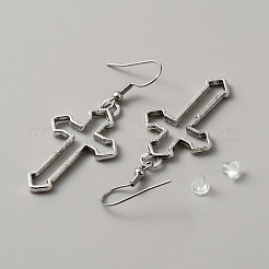 Ohrhänger mit ausgehöhltem Kreuz aus Legierung&nbsp;EJEW-WH0018-27N