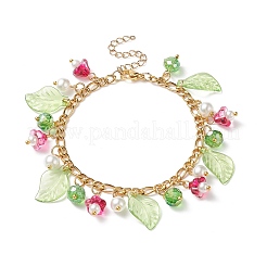 5 pièces 5 couleurs verre perle & trompette fleur & acrylique feuille bracelets à breloques ensemble&nbsp;BJEW-JB08909