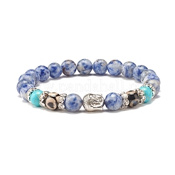 Braccialetto elastico dzi con pietre dure e agata con testa di buddha&nbsp;BJEW-JB07710