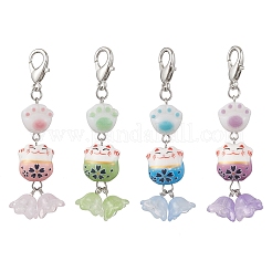 4 pz maneki neko perline di porcellana fatte a mano decorazioni pendenti&nbsp;HJEW-JM04252
