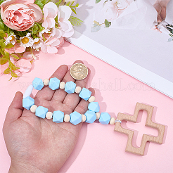 Ornements suspendus en perles de bois et de silicone&nbsp;HJEW-BM00070