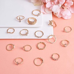 17 stücke 17 stil kristall strass tropfen & stern & pferdeauge fingerringe set&nbsp;JR937A