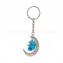 Porte-clés pendentif en alliage lune et lune avec puces de pierres précieuses naturelles et synthétiques&nbsp;KEYC-JKC00465