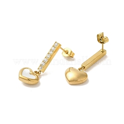 Pendientes de botón con incrustaciones de rhinestone y cuentas de concha natural de acero inoxidable 304 con revestimiento de iones (IP) para mujer&nbsp;EJEW-M024-01B-G