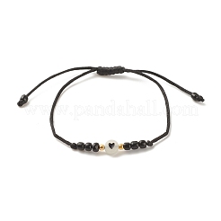 2 pezzo rotondo piatto con braccialetti di perline intrecciati in acrilico a cuore con semi di vetro&nbsp;BJEW-JB08034-01
