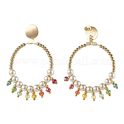Perle rotonde di perle di conchiglia e orecchini pendenti con grande anello di perle di vetro&nbsp;X1-EJEW-TA00013