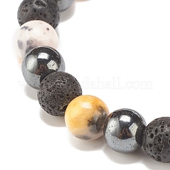 Pulsera elástica con cuentas redondas de jade blanco natural&nbsp;BJEW-JB07972-03