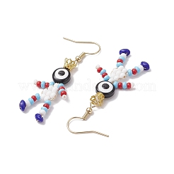 Pendientes colgantes de resina con cuentas de vidrio y pintura para hornear con forma de humano con mal de ojo&nbsp;EJEW-MZ00431-01