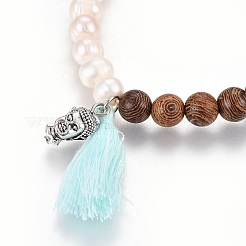Braccialetti stretch con nappa in filo di cotone&nbsp;BJEW-JB04110-05