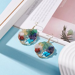 Anello intrecciato con pietre preziose miste naturali e sintetiche con orecchini pendenti albero della vita&nbsp;EJEW-JE04881-02