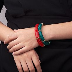 5 stücke 5 farben acryl gebogene rohr stretch armbänder set&nbsp;BJEW-SW00069