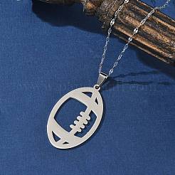 201 collane con ciondolo a forma di rugby cavo in acciaio inossidabile&nbsp;NJEW-D318-01P
