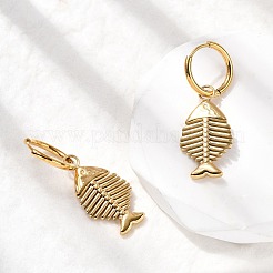 Boucles d'oreilles créoles en forme de poisson en acier inoxydable 304&nbsp;EJEW-K268-42G