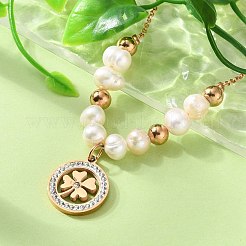 Braccialetti con ciondolo a forma di trifoglio in acciaio inossidabile 304 per donna&nbsp;BJEW-A036-26G