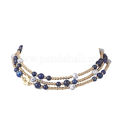 Collane lunghe con perline rotonde in lapislazzuli naturale e howlite sintetica&nbsp;NJEW-JN05907-02