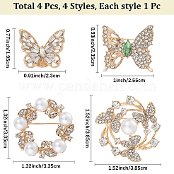 4 Stück 4 Stile Legierung Strass Broschen für Kleidung&nbsp;JEWB-CN0001-05