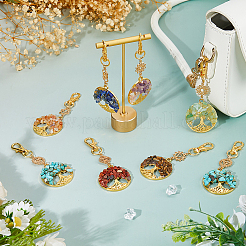 14 pièce de 7 couleurs de perles de pierres précieuses naturelles et synthétiques de chakra et décorations de pendentif arbre de vie en alliage&nbsp;HJEW-FH00151