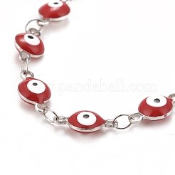 Ovale en émail avec bracelet chaînes à maillons mauvais œil&nbsp;BJEW-P271-04P
