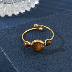 Verstellbare Fingerringe aus natürlichem Tigerauge für Damen&nbsp;RJEW-A101-01G-02