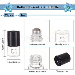 24 Stück transparente Rollkugelflaschen aus Glas mit Skala und Kunststoffabdeckung&nbsp;DIY-BC0006-46