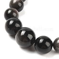 Natürliche Silber Obsidian Runde Perlen Armbänder & Halsketten Sets&nbsp;SJEW-L132-24