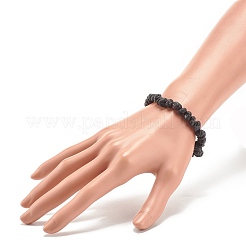 Bracciale elasticizzato in pietra lavica naturale con perline&nbsp;BJEW-JB08288