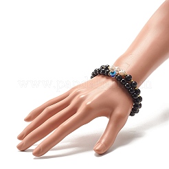 Ensembles de bracelets extensibles en pierre noire et perles de bois&nbsp;BJEW-JB07736